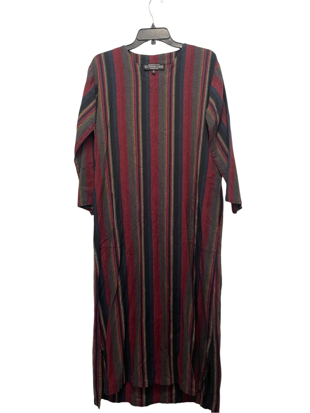 J Peterman Caftan Dress M Oversized Garam Masala Striped Deep V Retro Festival